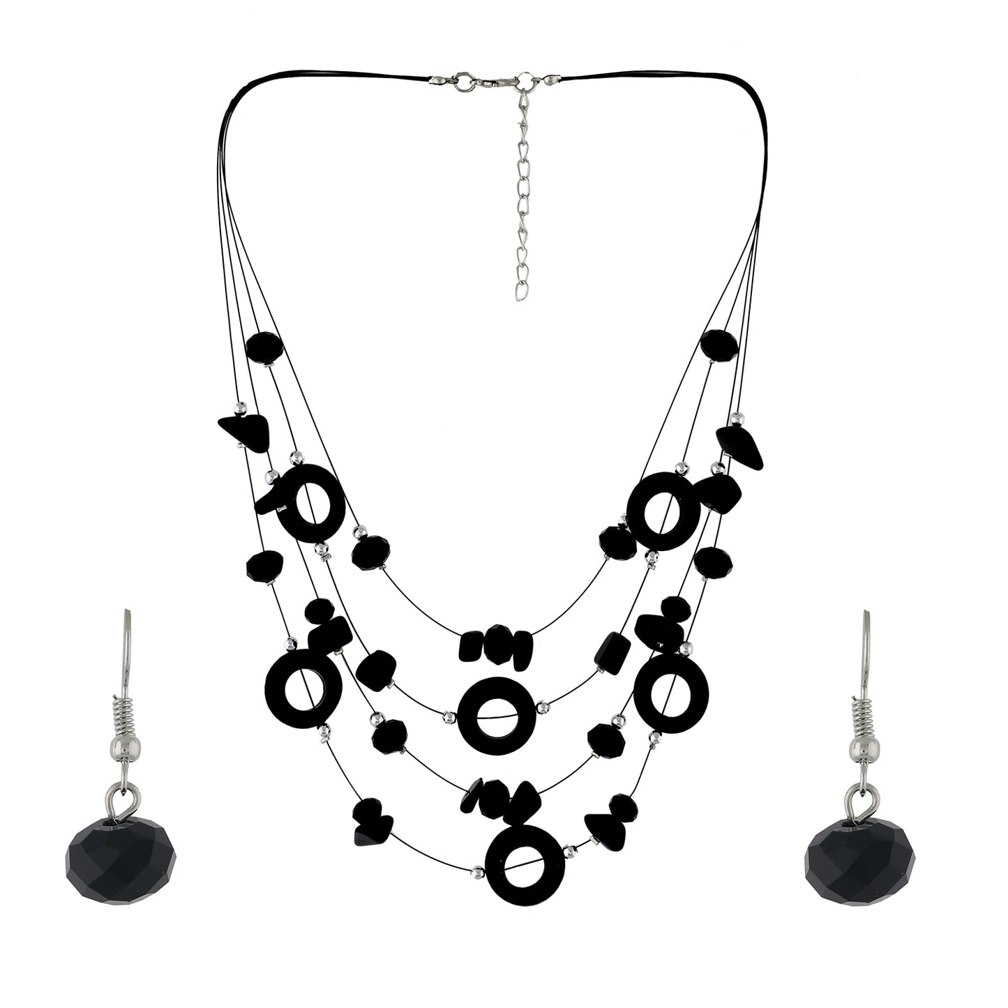 Black Colour Layered Necklace and Earrings for Girls and Women