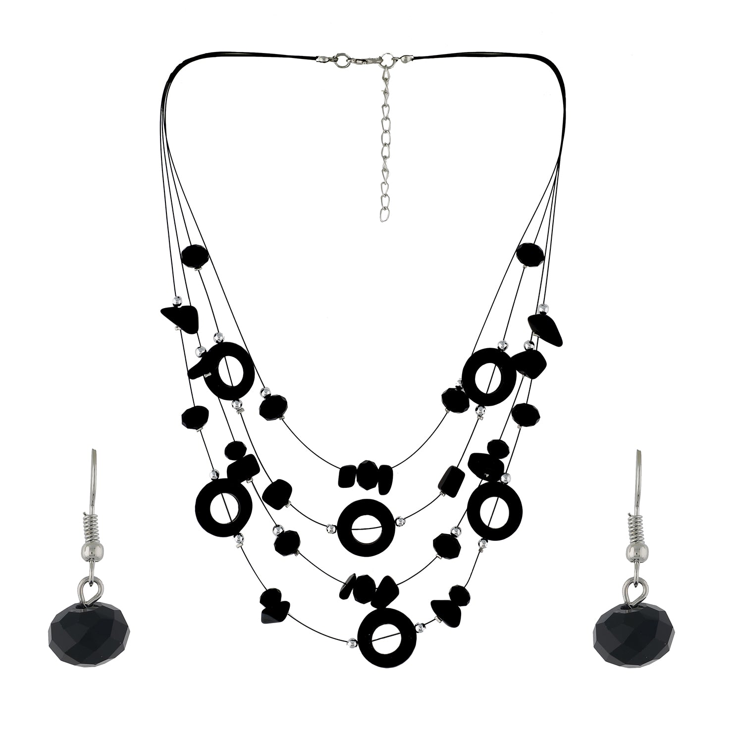 Black Colour Layered Necklace and Earrings for Girls and Women