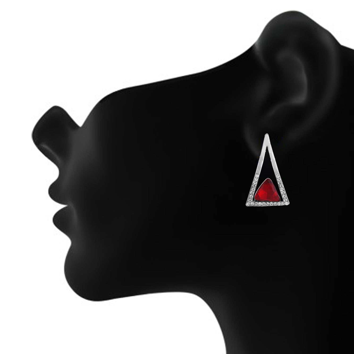Red and Silver colour Triangular Design Hanging Earrings for Girls and Women