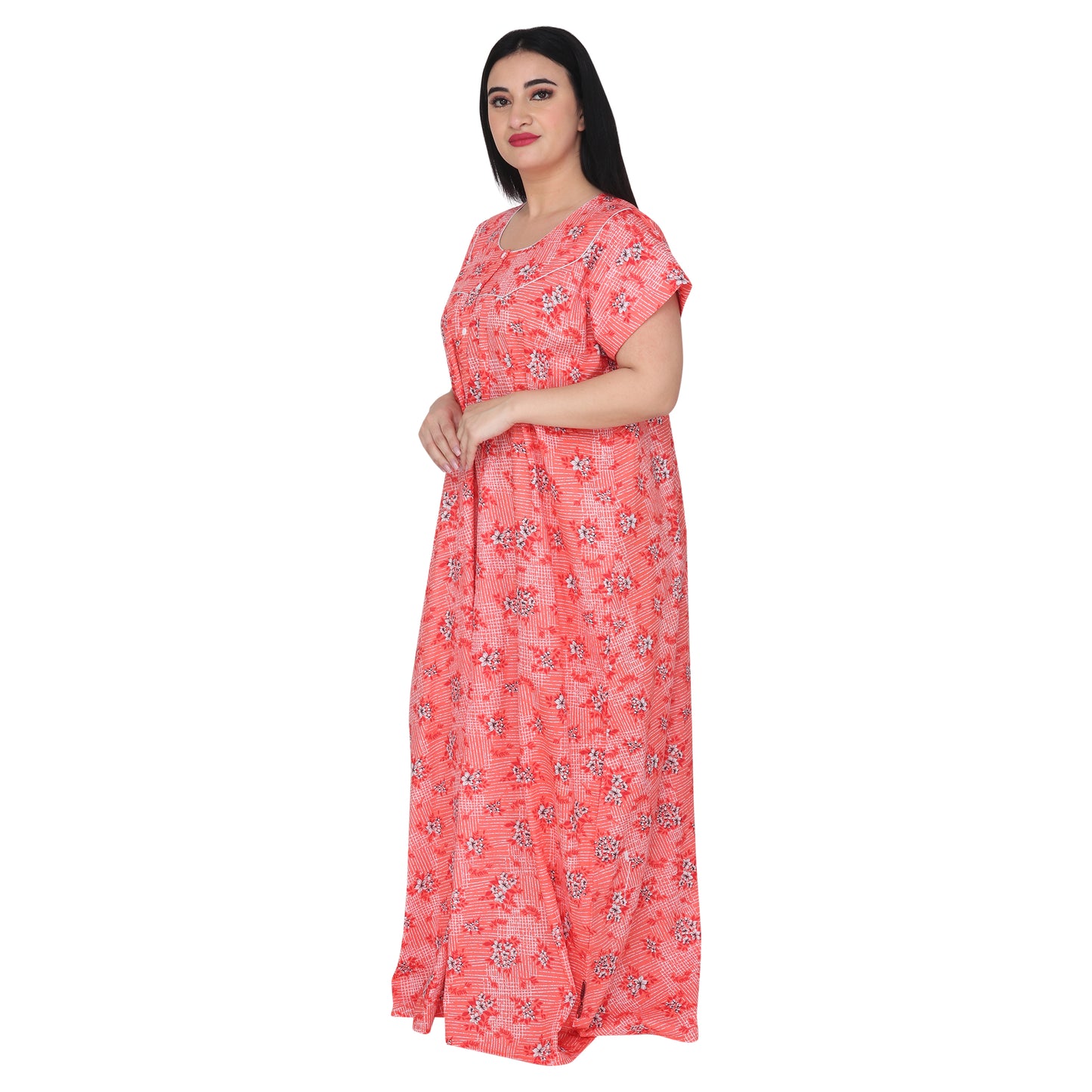Printed Cotton Nighty For Women - Orange