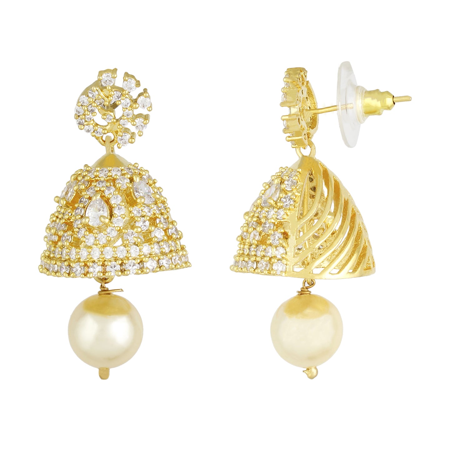 Smart Gold Plated CZ Copper Jhumki with Pearl Hanging for Ladies and Girls