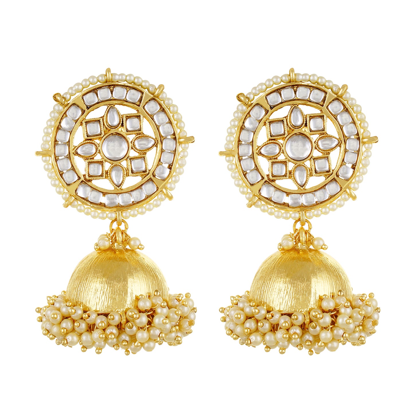 Gold plated Kudan Pearl Big Jhumki Earrings Fashion Imitaion Jewelry for Girls and Women