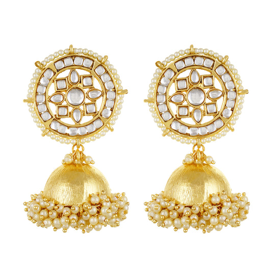 Gold plated Kudan Pearl Big Jhumki Earrings Fashion Imitaion Jewelry for Girls and Women
