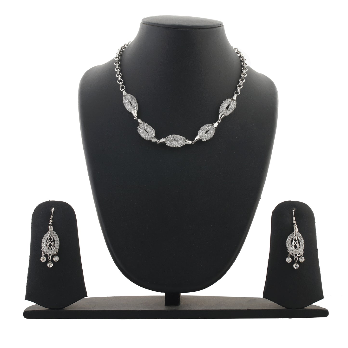 Silver Colour Oval Necklace and Earrings for Girls and Women