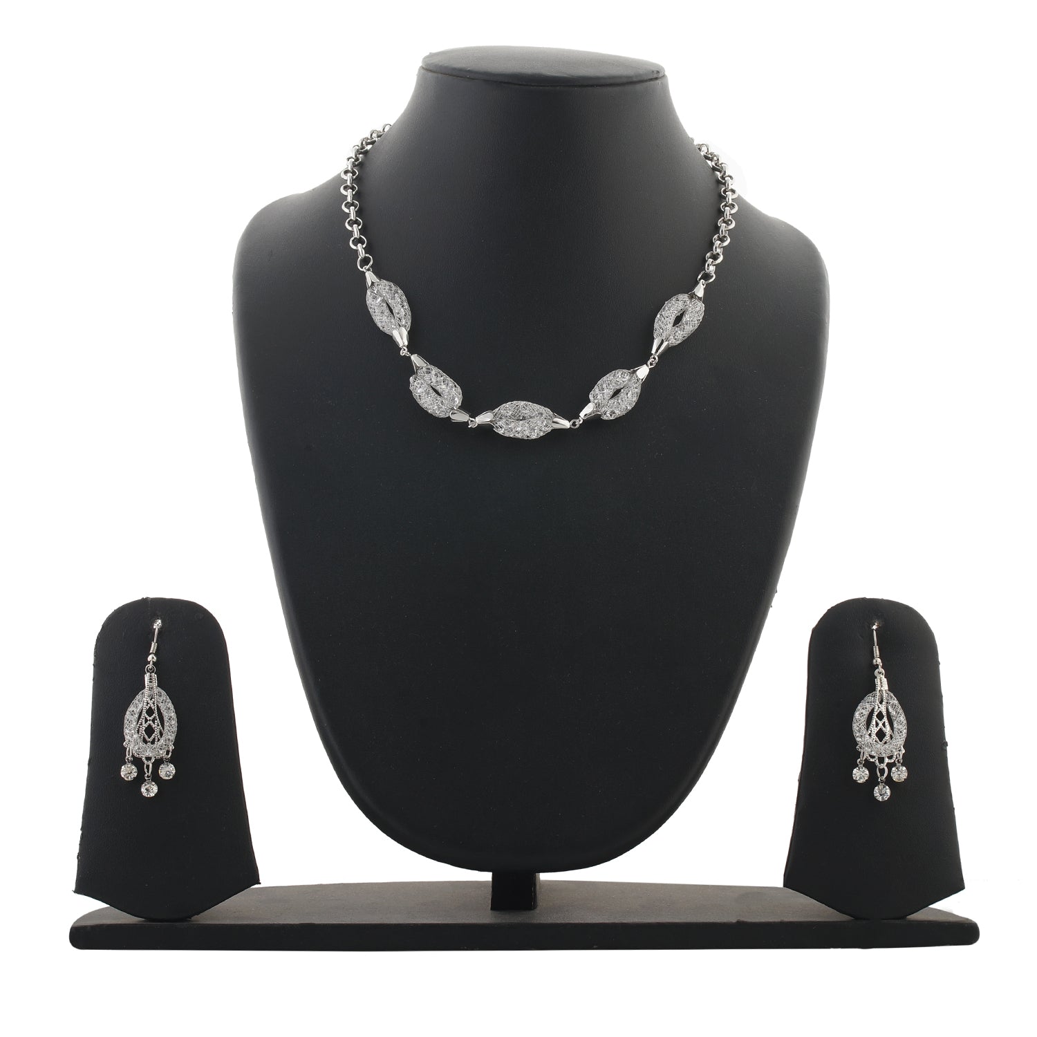 Silver Colour Oval Necklace and Earrings for Girls and Women