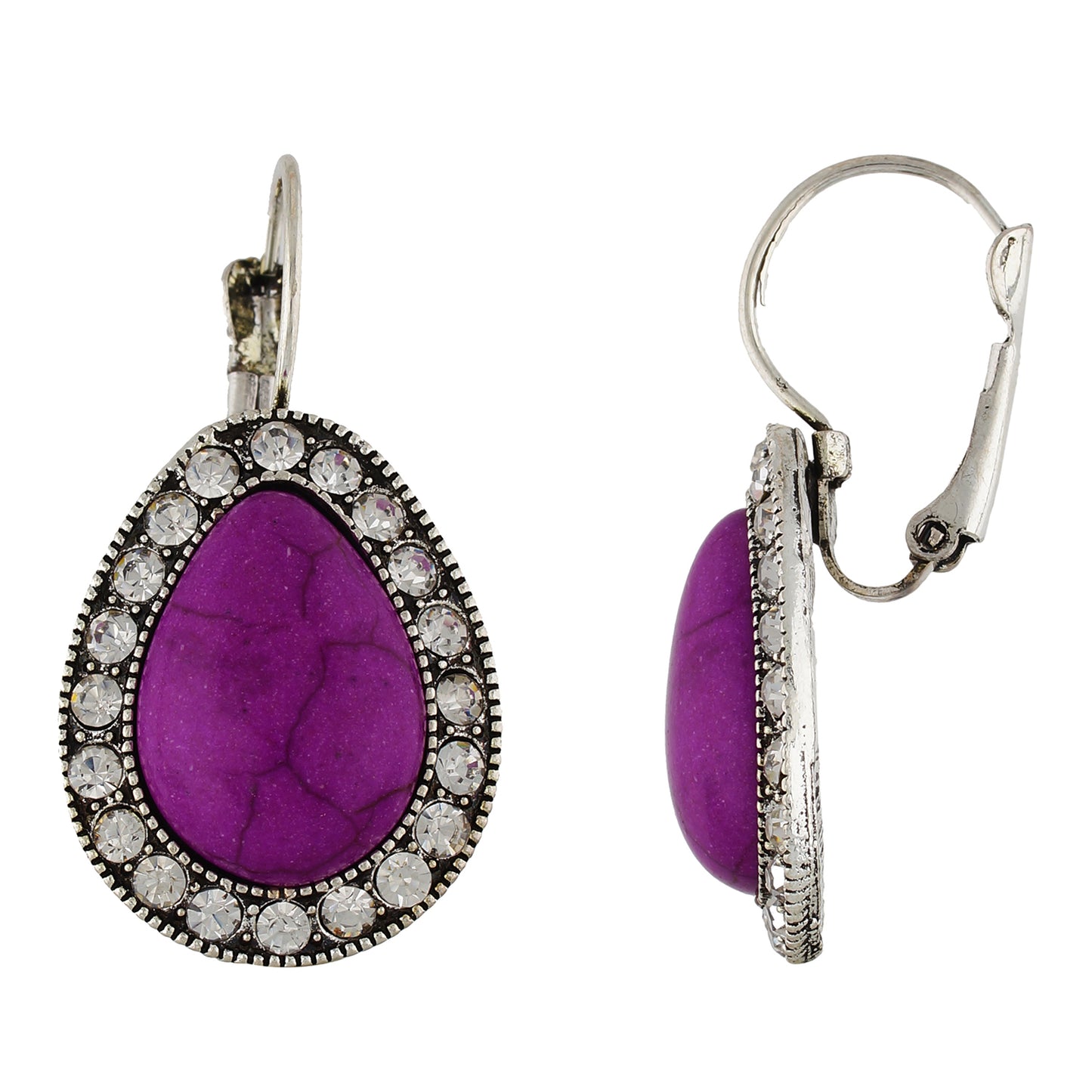 Spectacular Purple and Oxide Silver Colour Drop Shape Earring for Girls and Women