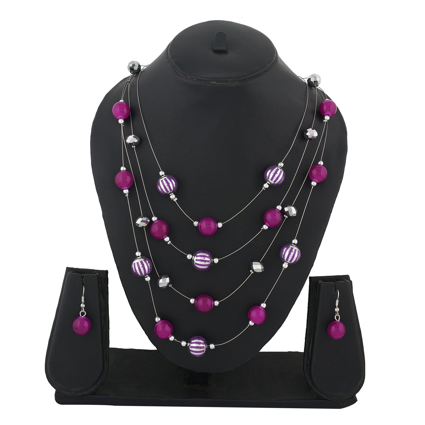 Pink Colour Layered Necklace and Earrings for Girls and Women