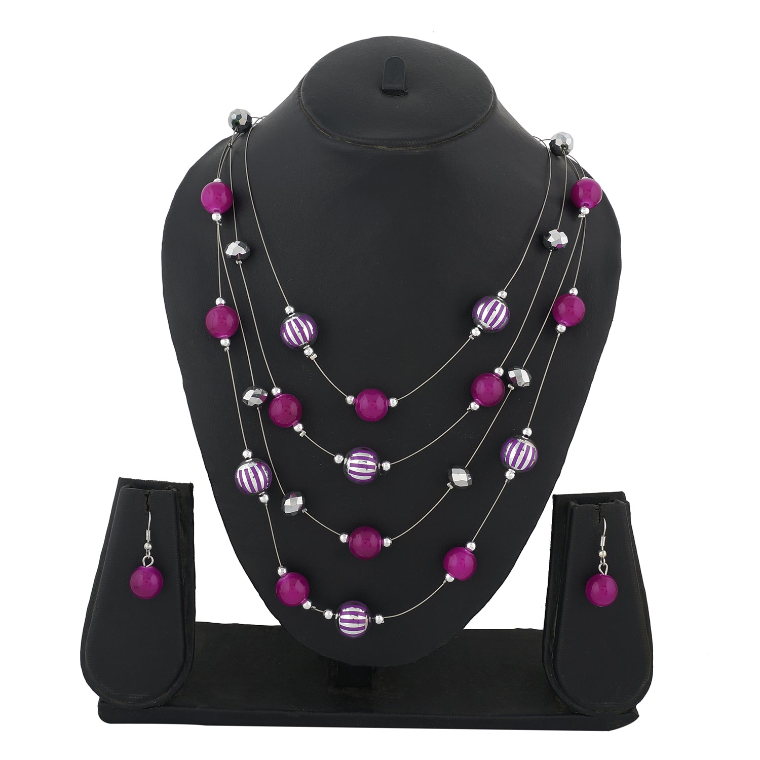 Pink Colour Layered Necklace and Earrings for Girls and Women