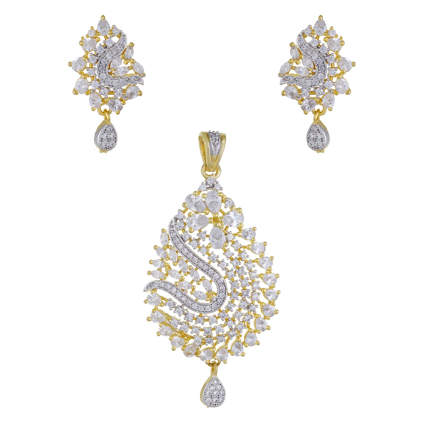 Ethnic Gold Plated CZ Copper Pendant Set for Ladies and Girls