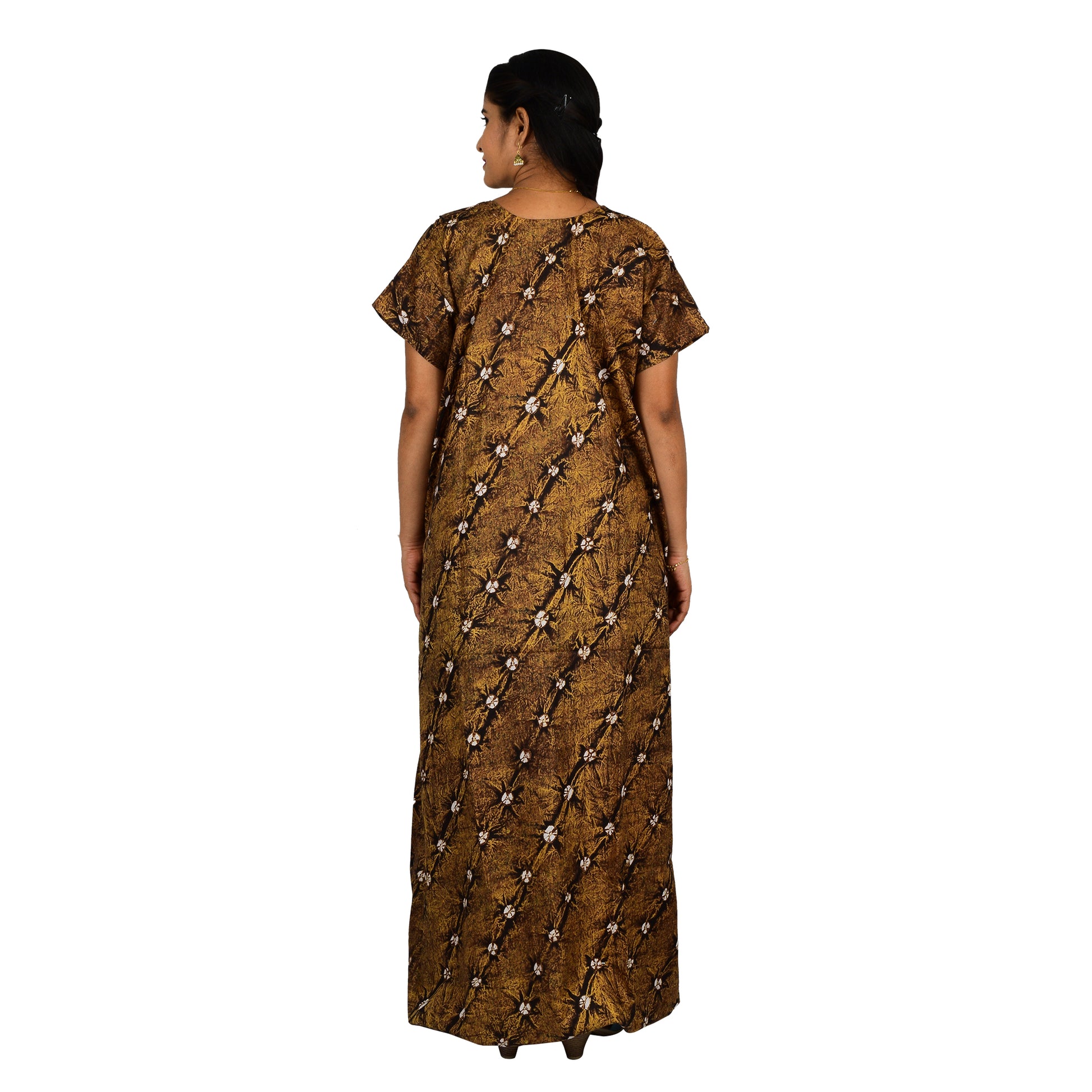 Printed Cotton Nighty For Women - Brown