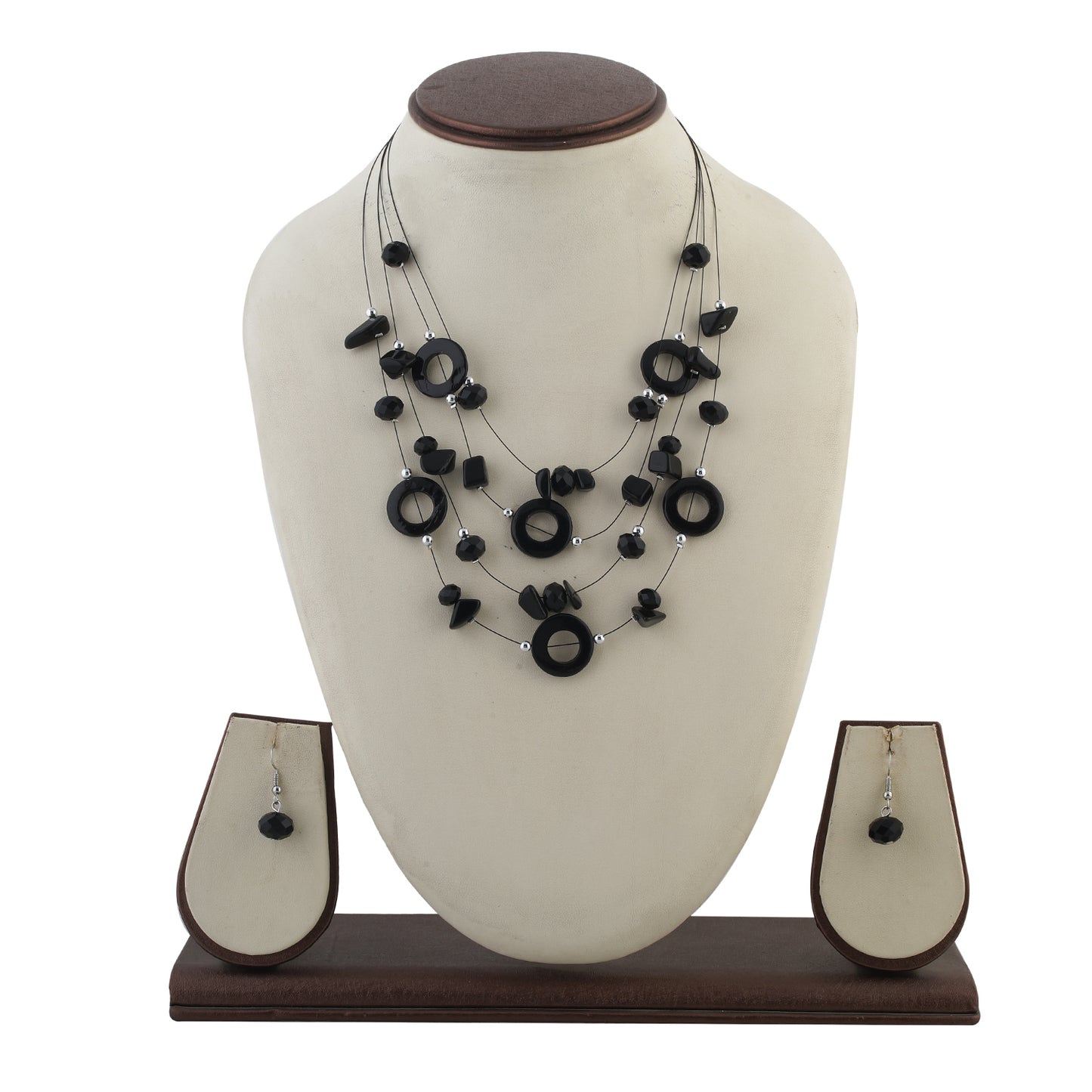 Black Colour Layered Necklace and Earrings for Girls and Women