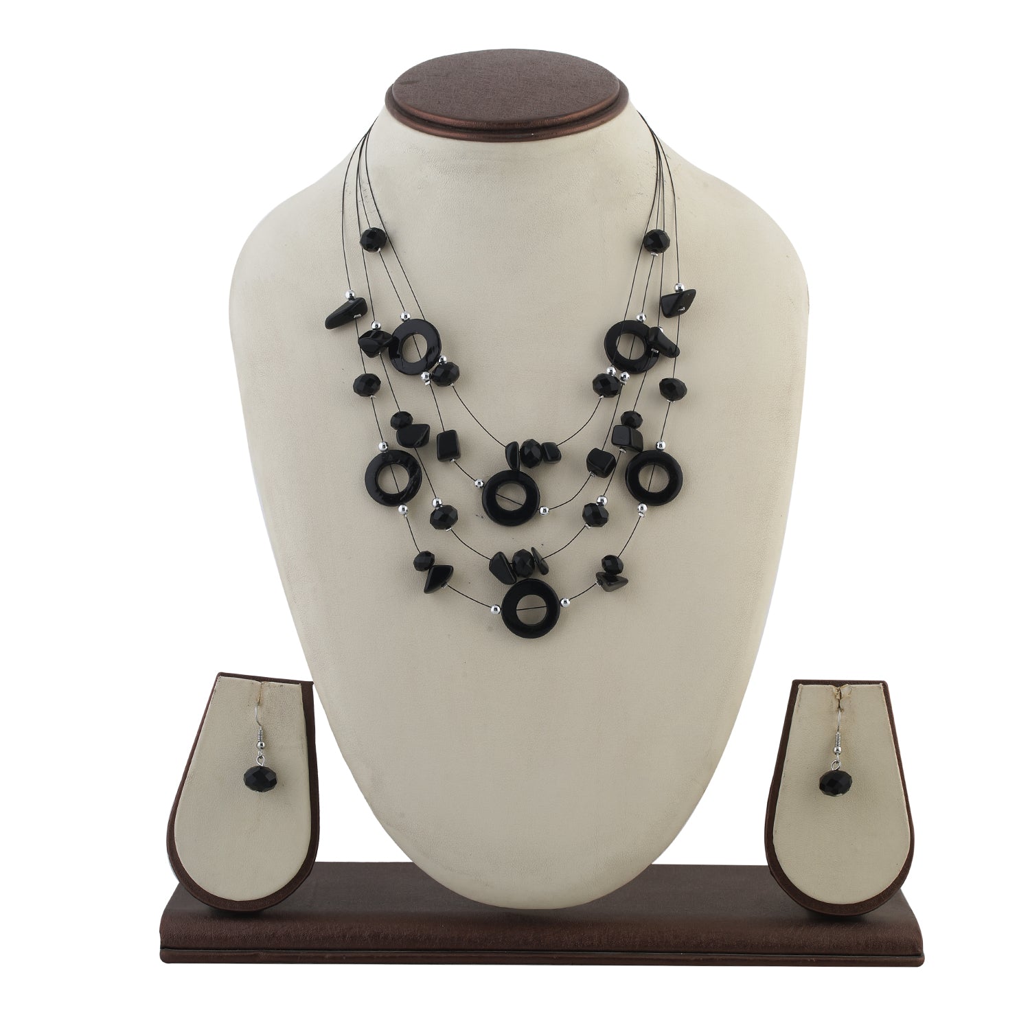 Black Colour Layered Necklace and Earrings for Girls and Women
