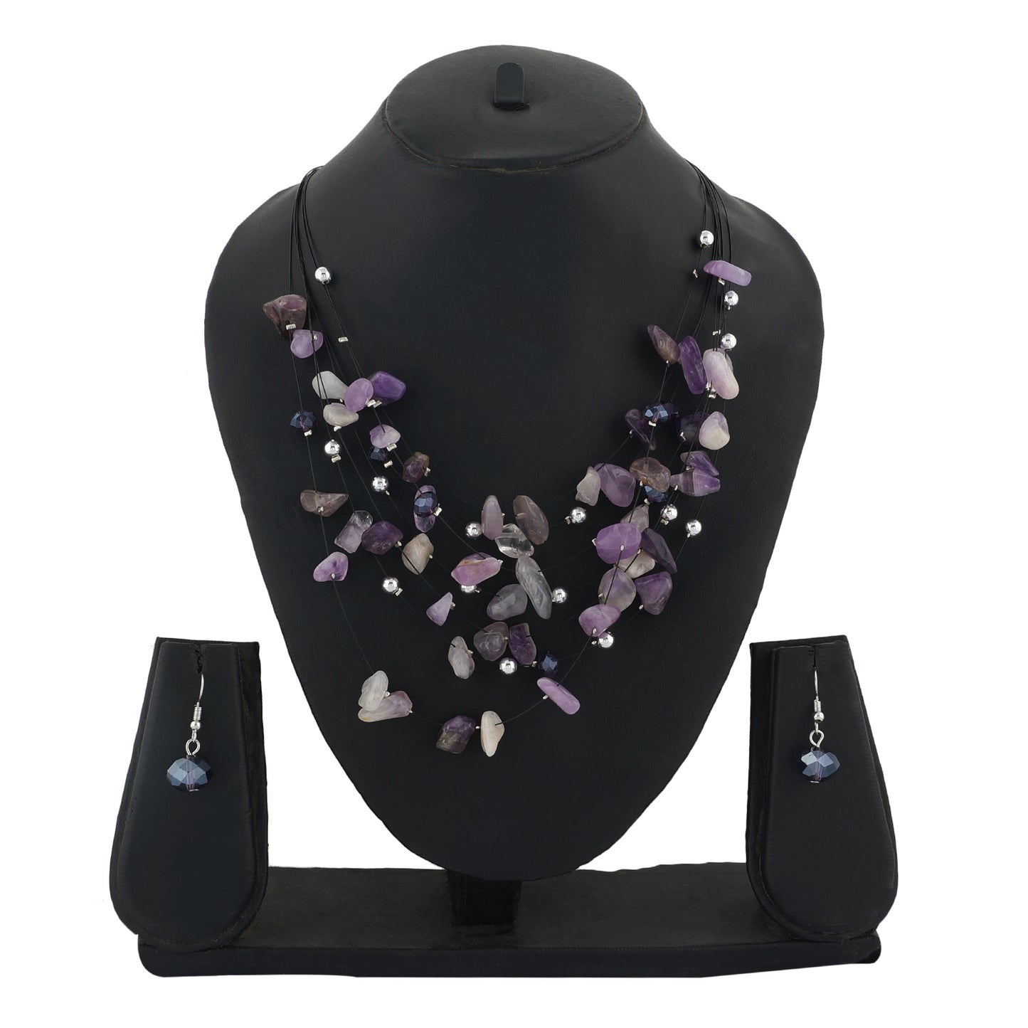 Grey Colour Stones Necklace and Earrings for Girls and Women