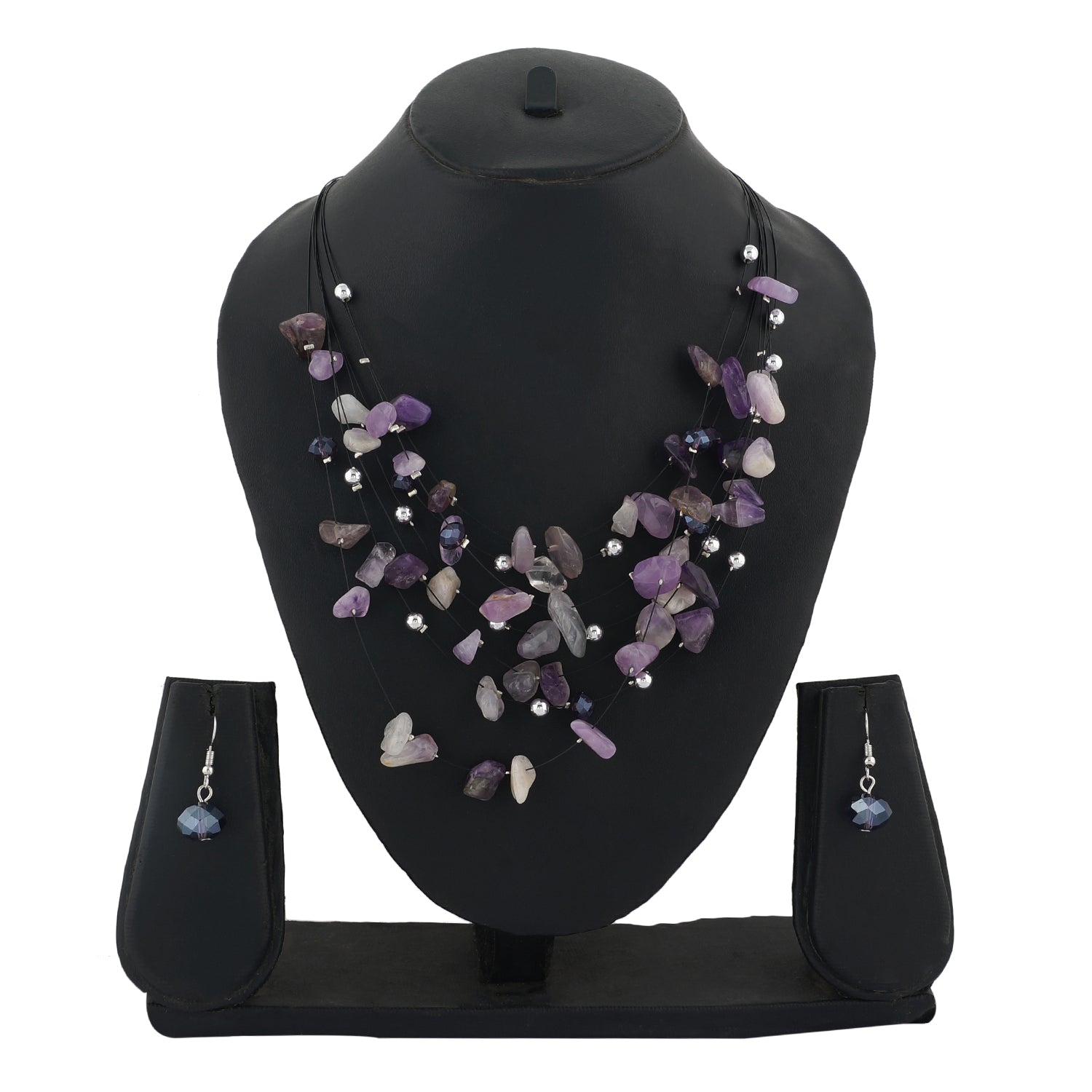 Grey Colour Stones Necklace and Earrings for Girls and Women