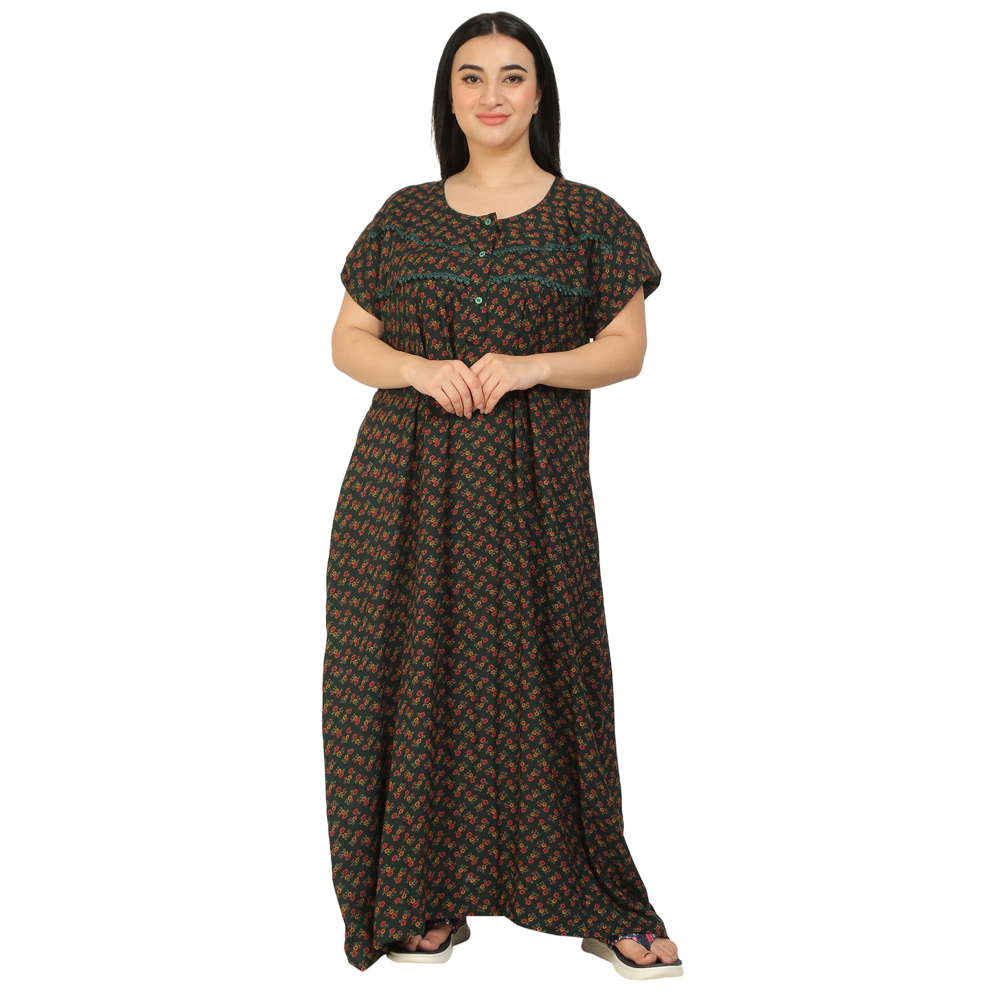 Printed Alpine Nighty For Women - Dark Green