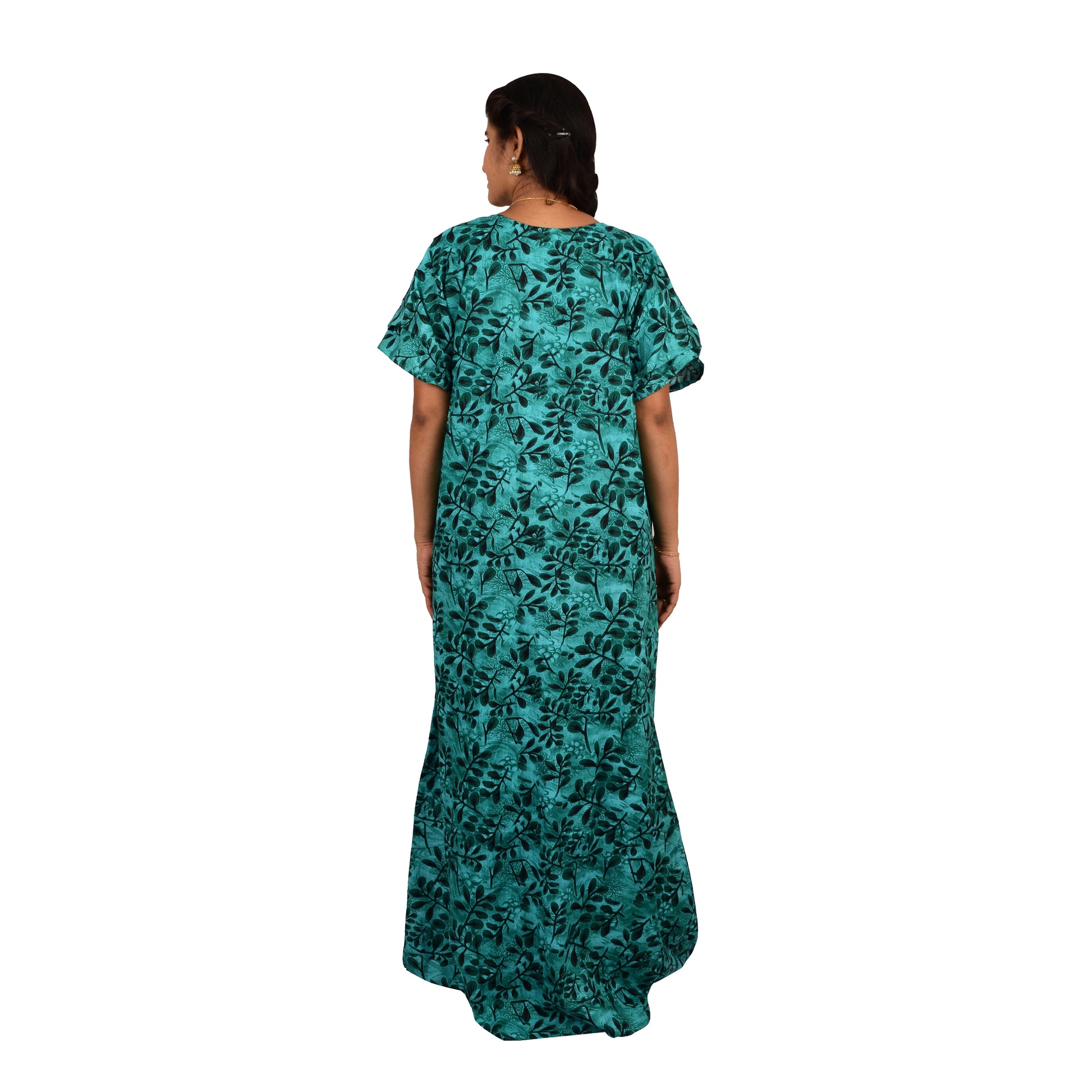 Printed Cotton Nighty For Women - Dark Green