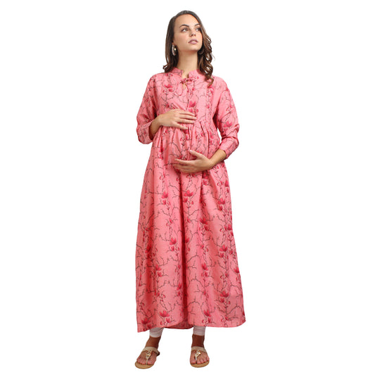 Printed Rayon Pregnancy Kurti For Women - Pink