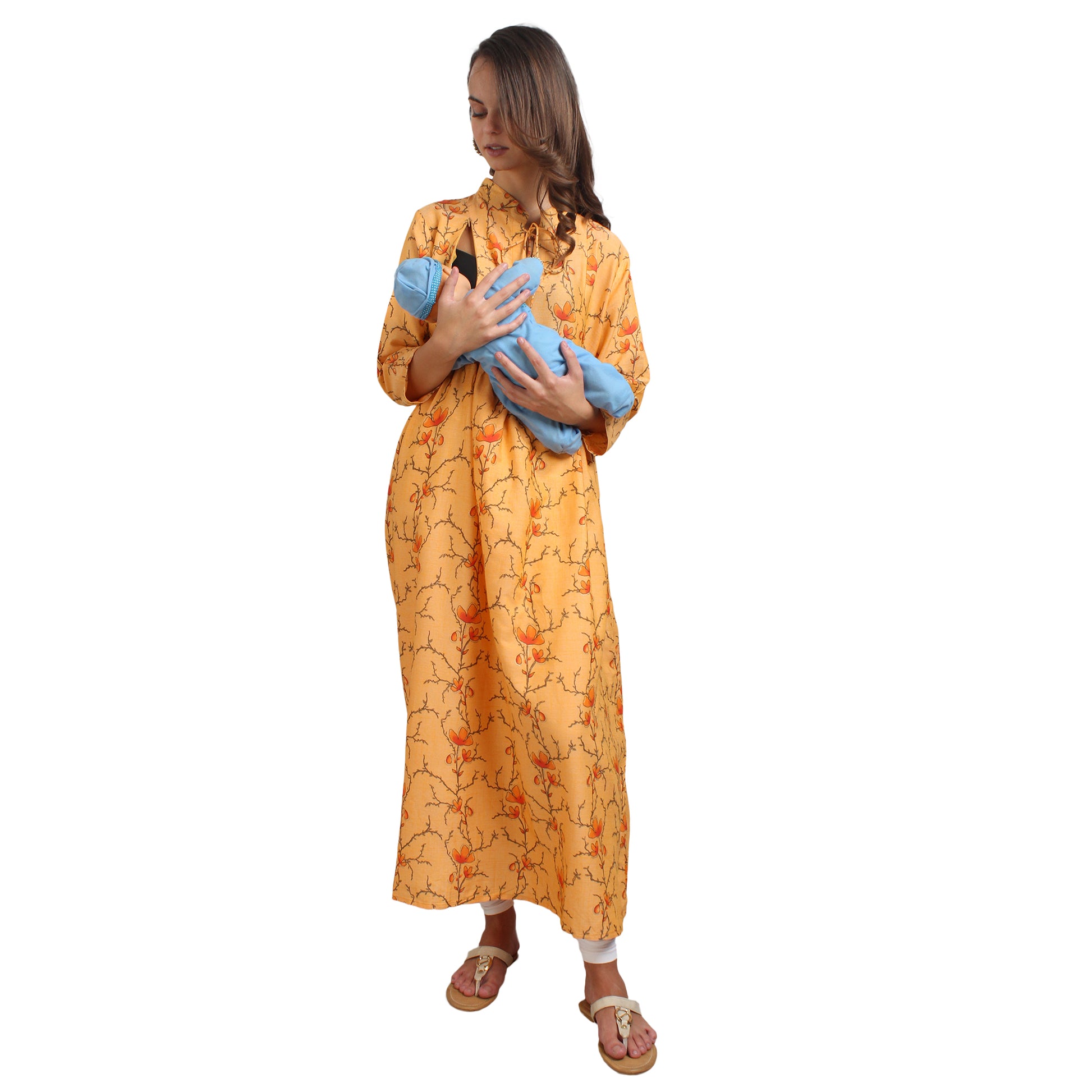 Printed Rayon Pregnancy Kurti For Women - Yellow