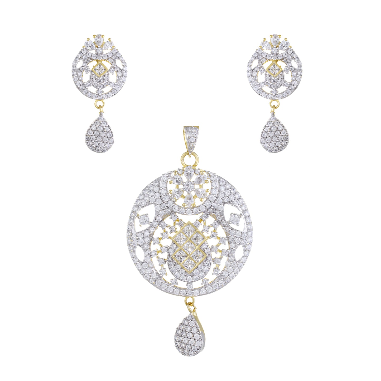 Ethnic Gold Plated CZ Copper Pendant Set for Ladies and Girls