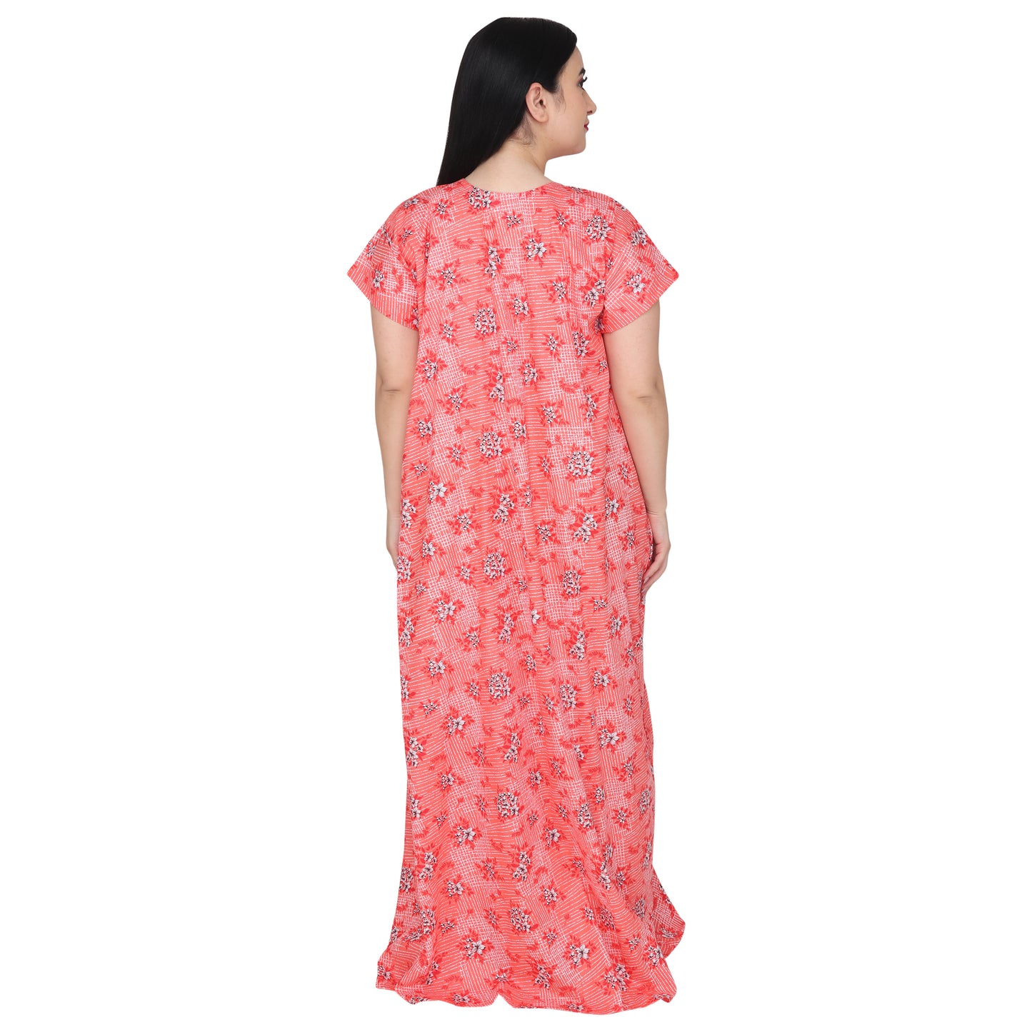 Printed Cotton Nighty For Women - Orange