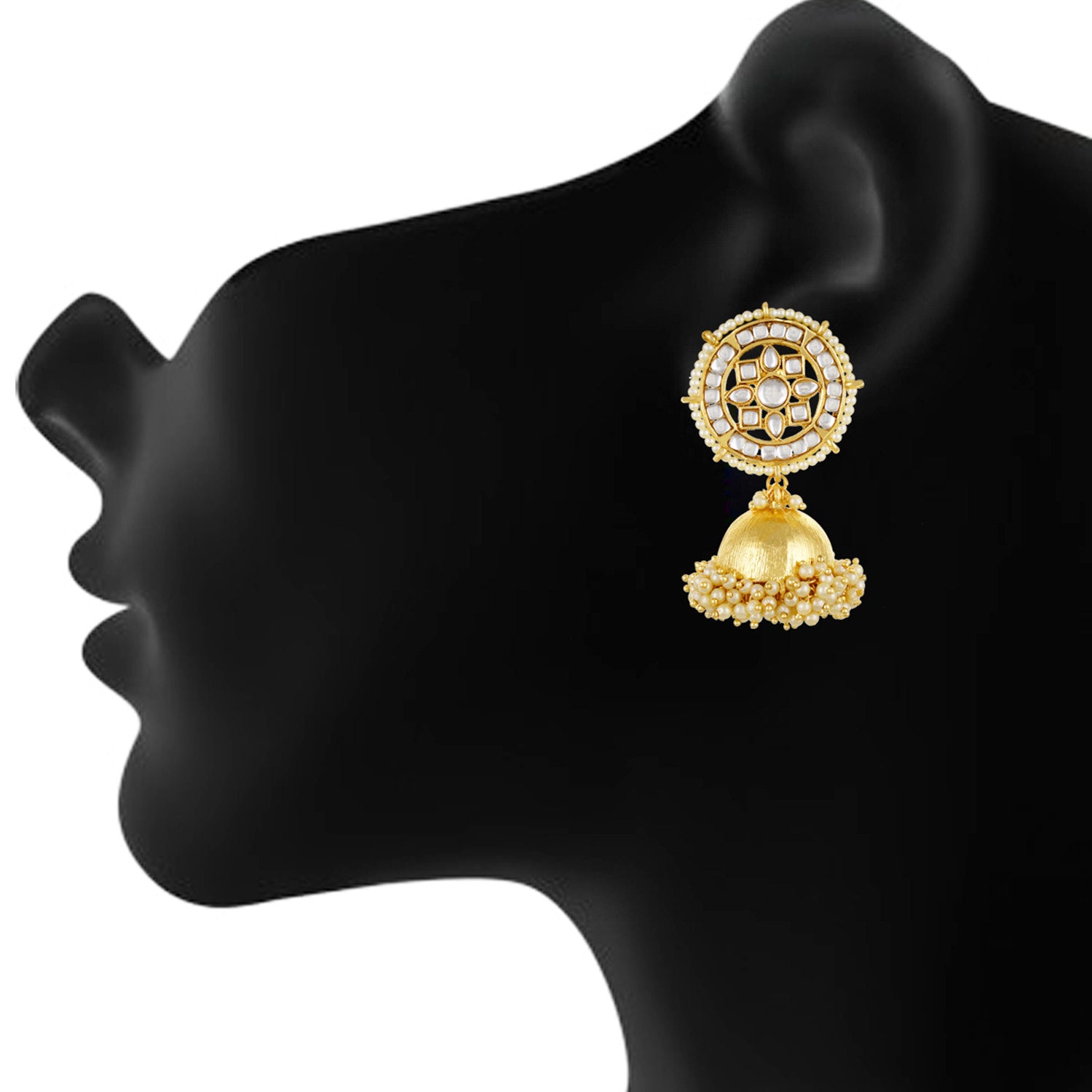 Gold plated Kudan Pearl Big Jhumki Earrings Fashion Imitaion Jewelry for Girls and Women