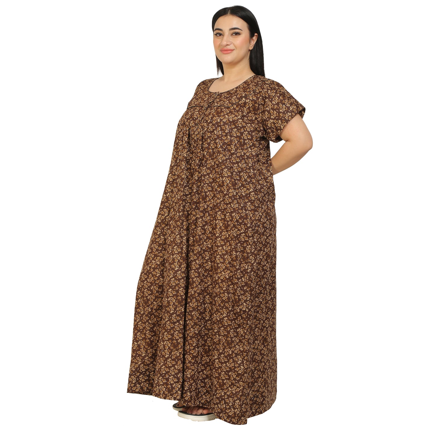 Printed Cotton Nighty For Women - Yellow