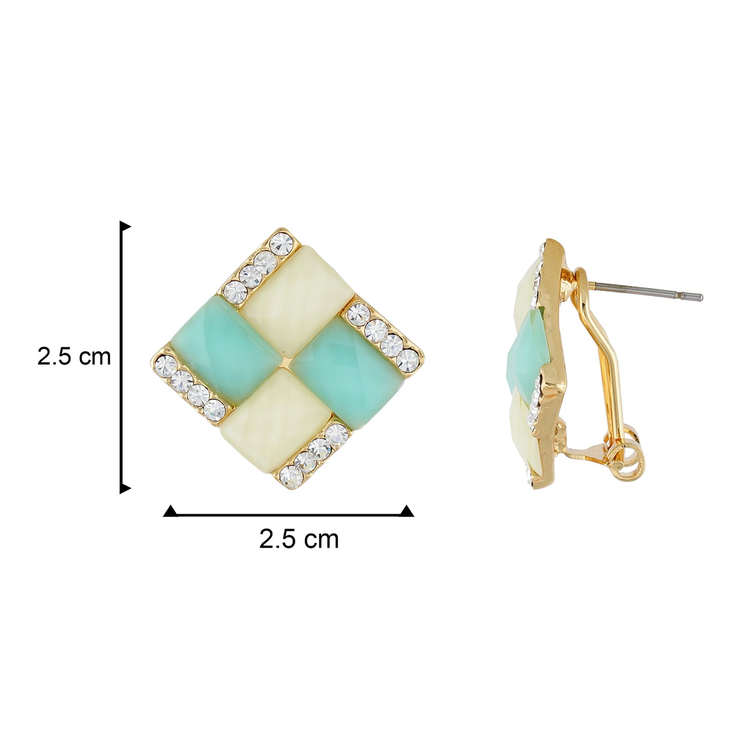 Green and Cream Colour Rhombus Shape Ear Studs for Girls and Womens