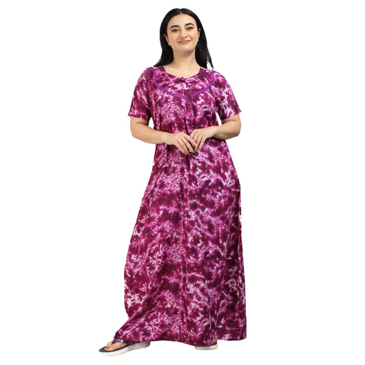 Printed Cotton Nighty For Women - Purple