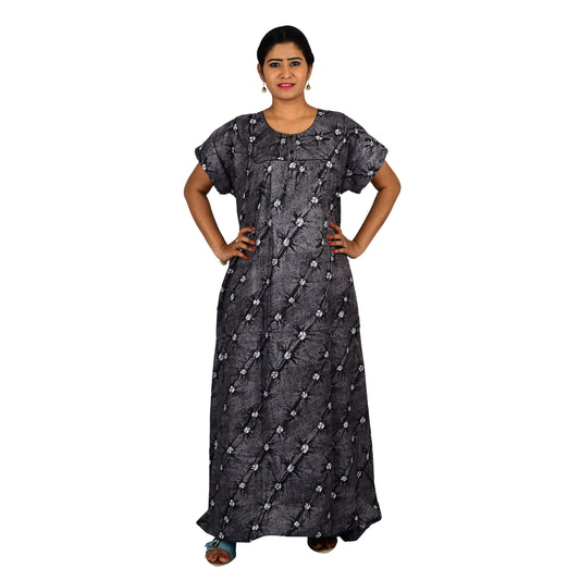Printed Cotton Nighty For Women - Grey