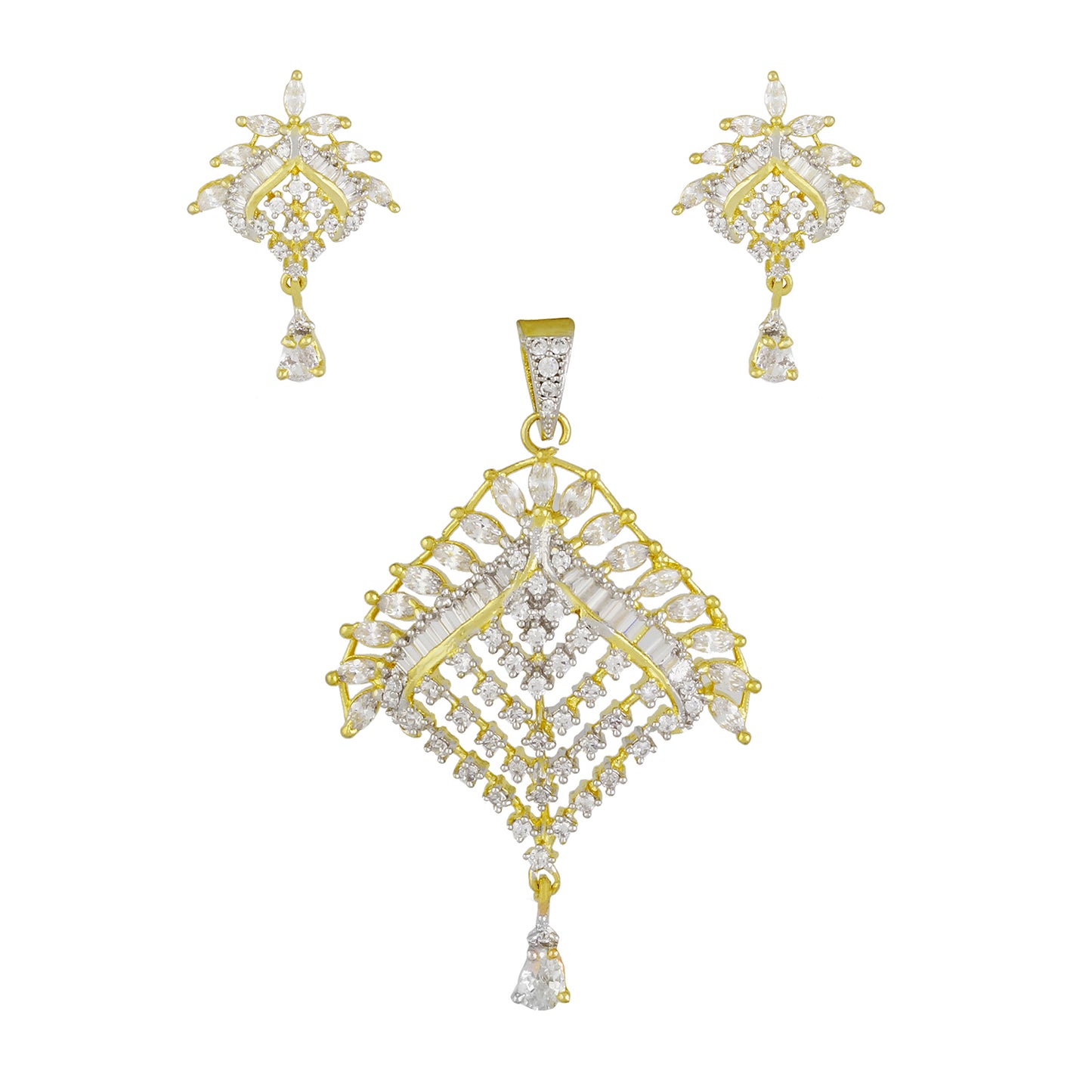 Traditional Gold Plated CZ Copper Pendant Set for Ladies and Girls