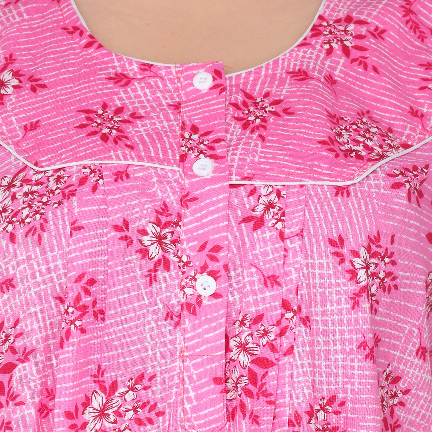 Printed Cotton Nighty For Women - Pink