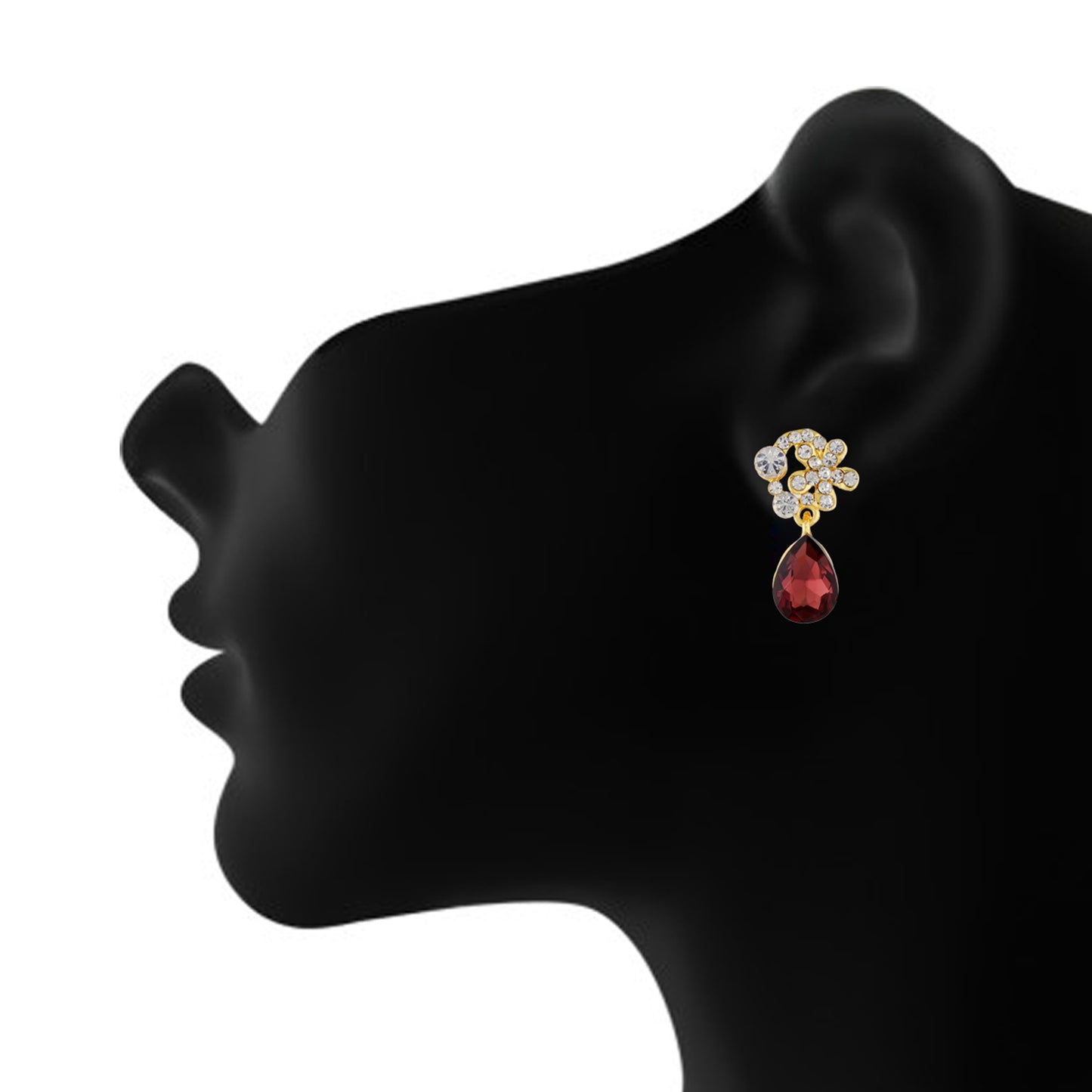 Exclusive Gold Colour Floral Design Earring with Maroon Drop for Girls and Women