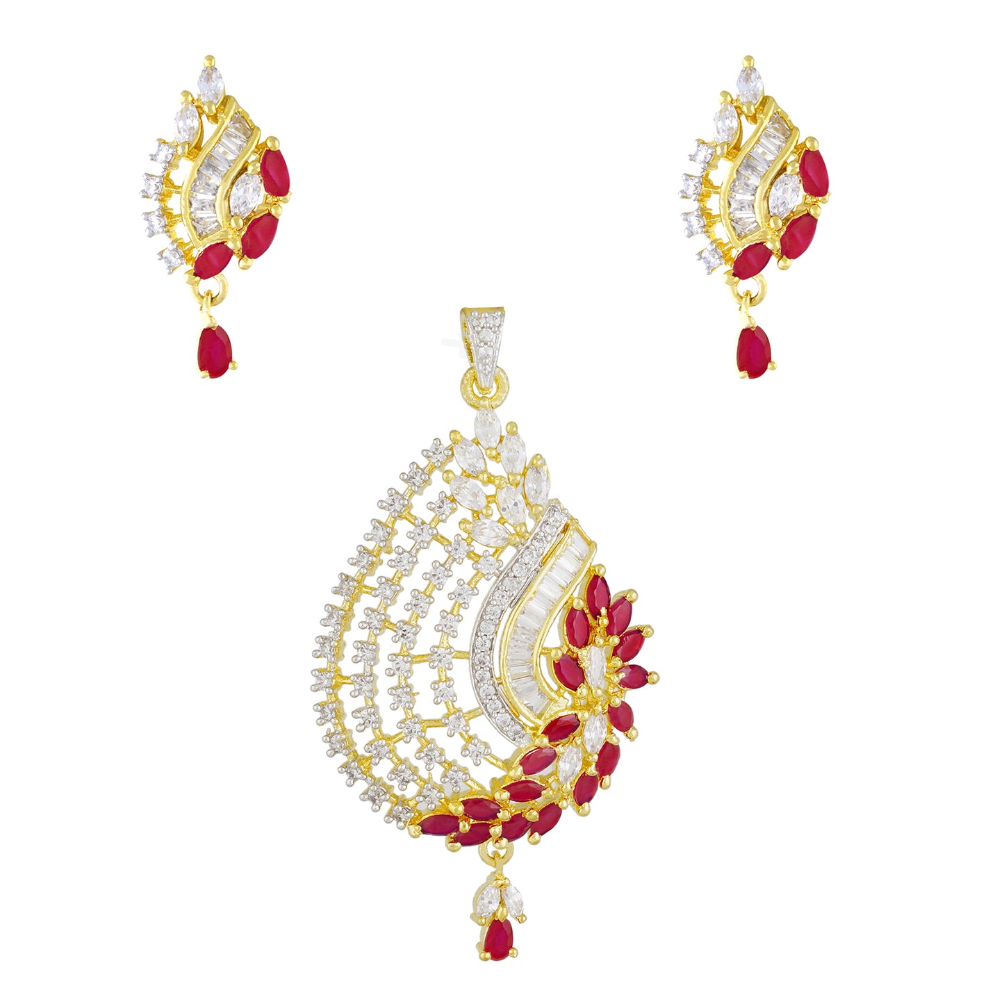 Traditional Gold Plated CZ Copper Pendant Set for Ladies and Girls