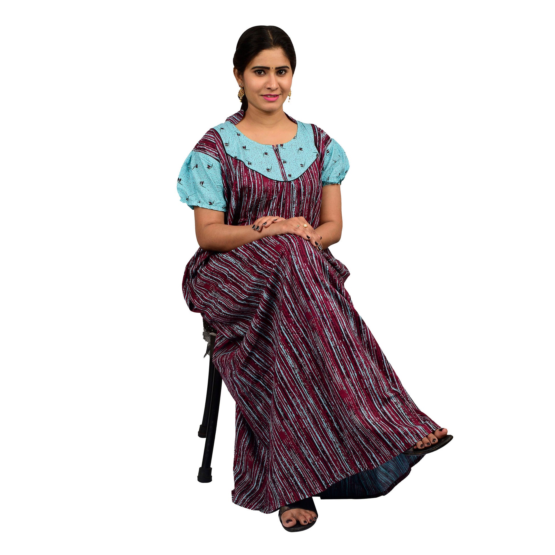 Printed Cotton Nighty For Women - Green