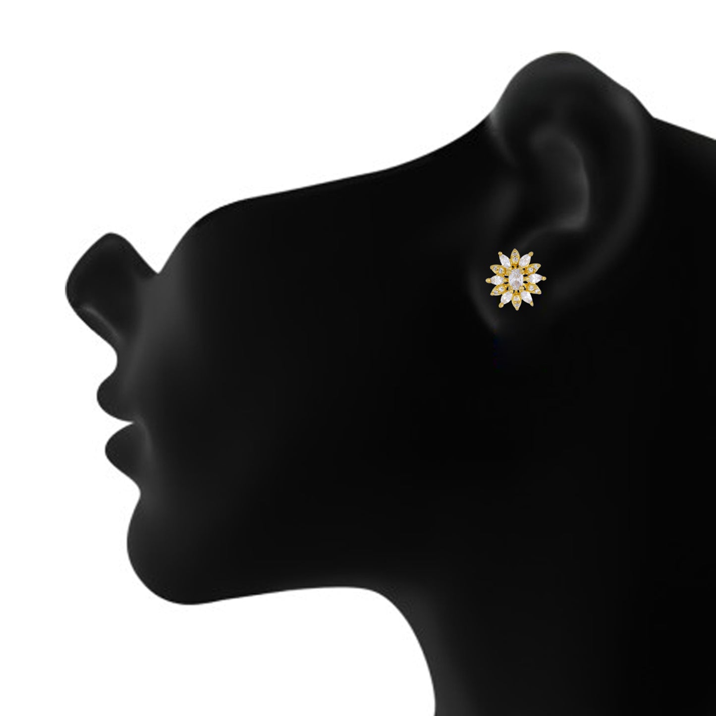 Etnic Floral Shape Gold Plated CZ Copper Studs for Ladies and Girls