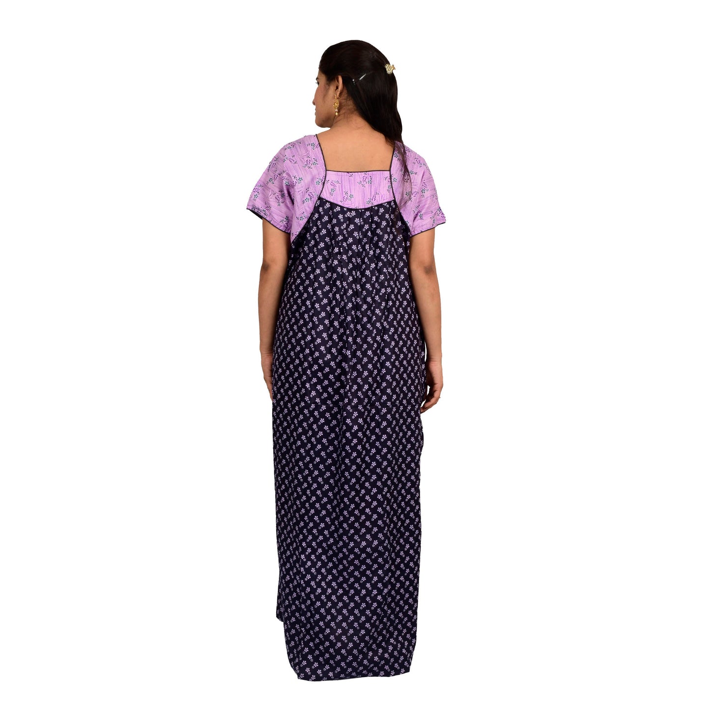 Printed Cotton Nighty For Women - Purple