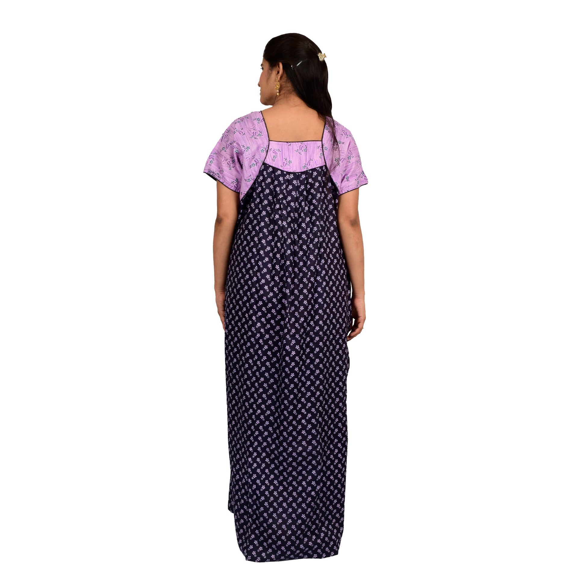 Printed Cotton Nighty For Women - Purple