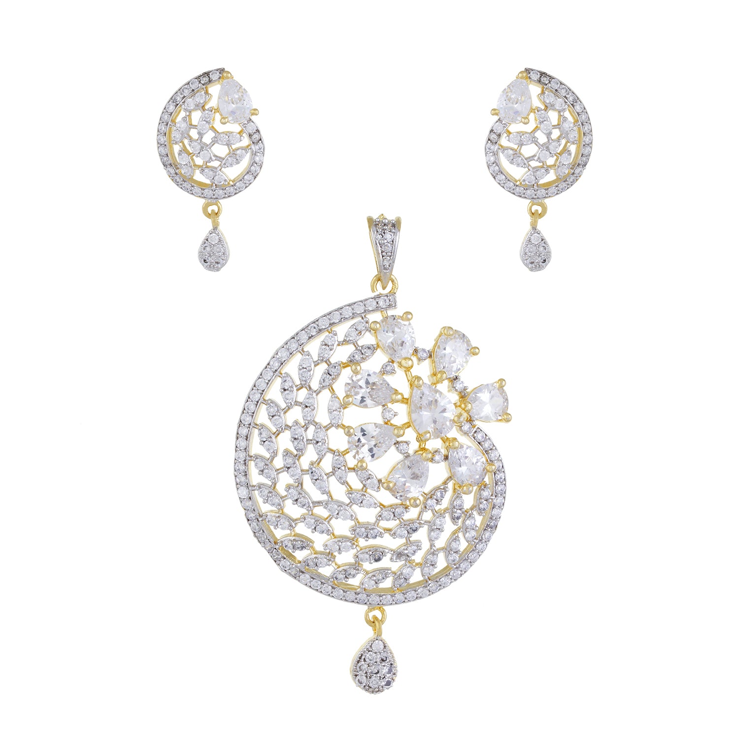 Stylish Gold Plated CZ Copper Pendant Set for Ladies and Girls