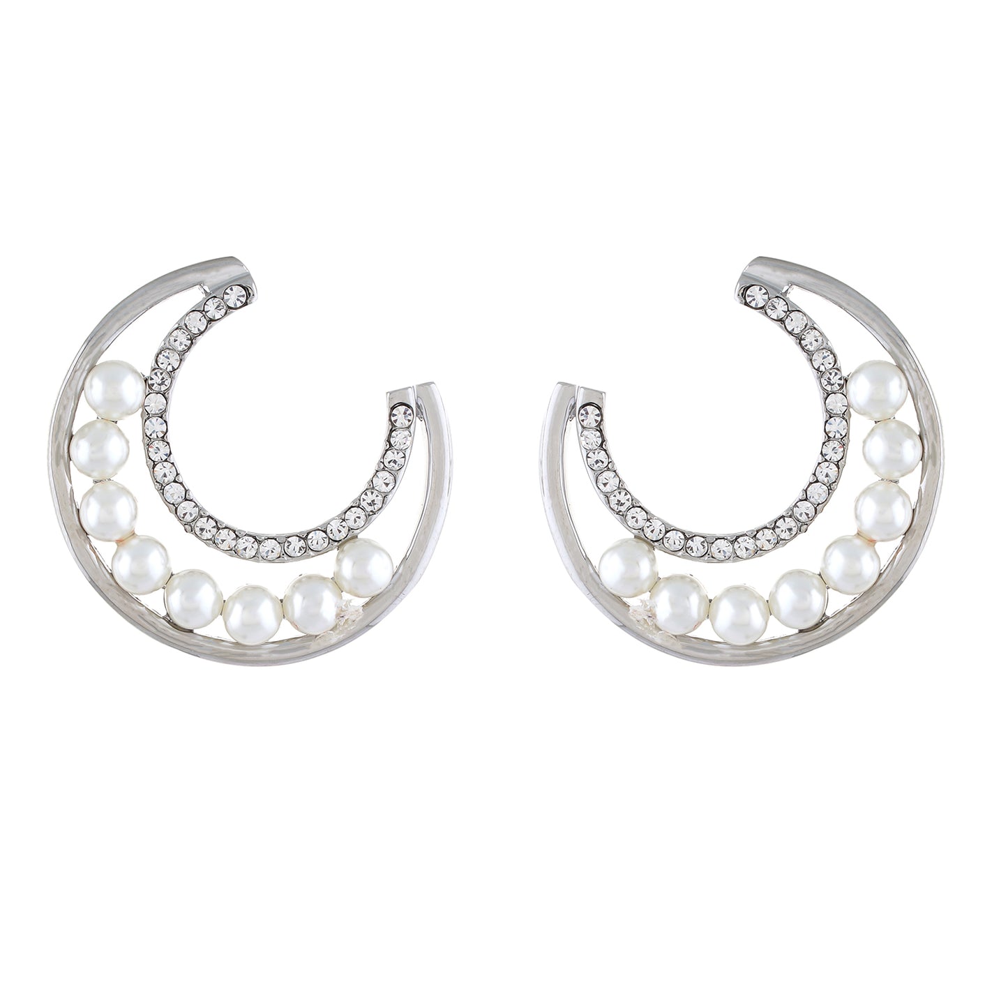 Silver colour Half Moon Design Stud Earrings for Girls and Women