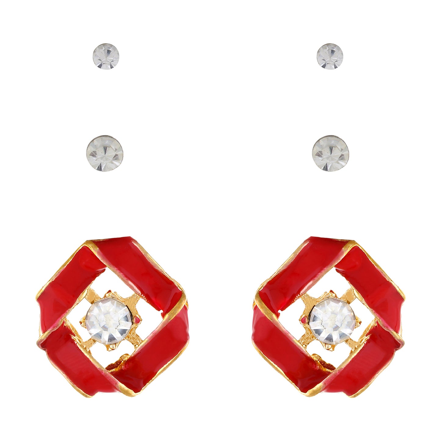 Red colour Geometrical design Studs for girls and women