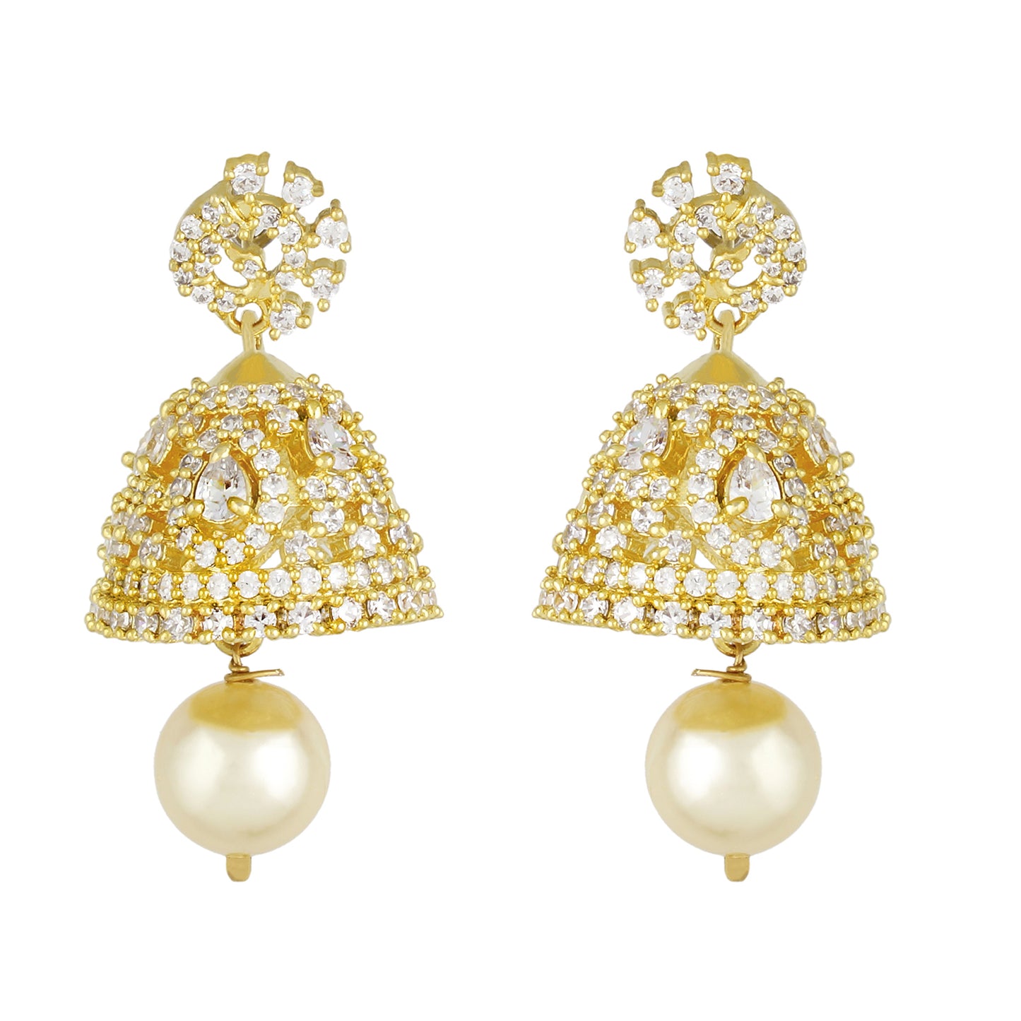 Smart Gold Plated CZ Copper Jhumki with Pearl Hanging for Ladies and Girls