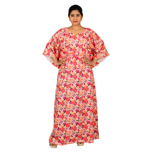 Digital Printed Cotton Blend Nighty For Women - Pink