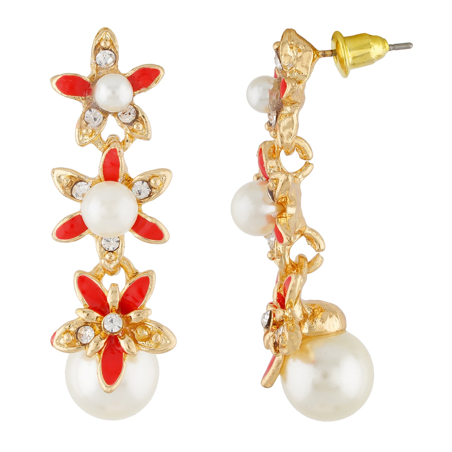Debonair Red and Gold Colour Floral design Enamel Enhanced Earring for Girls and Women
