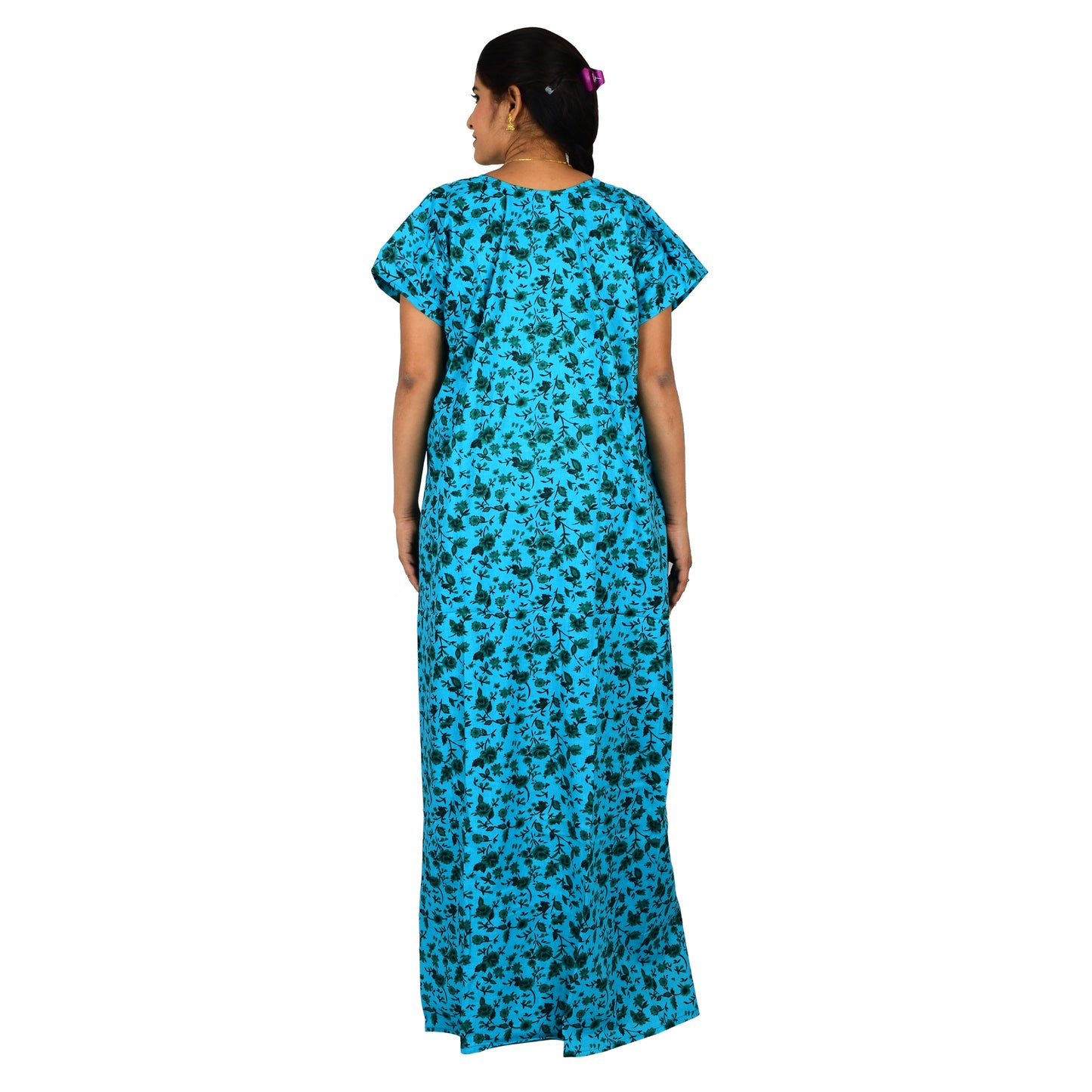 Printed Cotton Nighty For Women - Blue