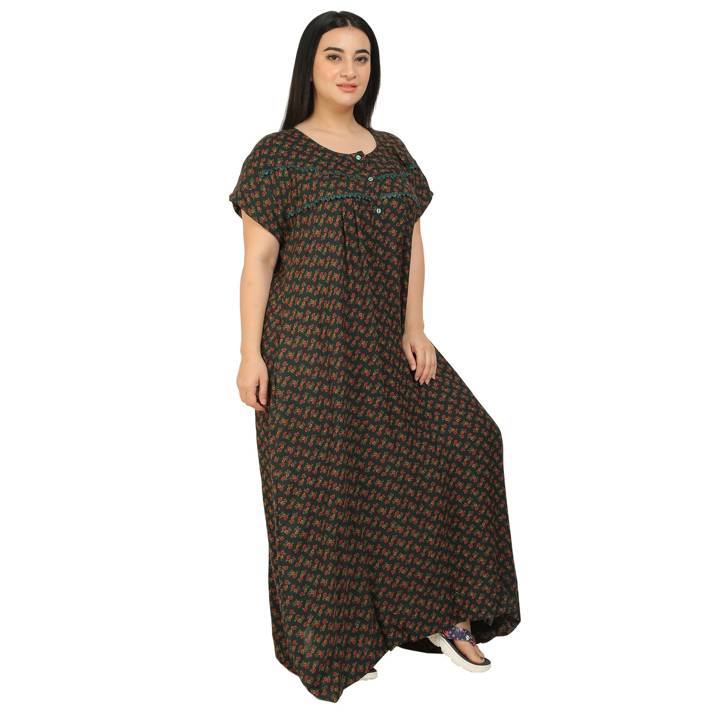 Printed Alpine Nighty For Women - Dark Green