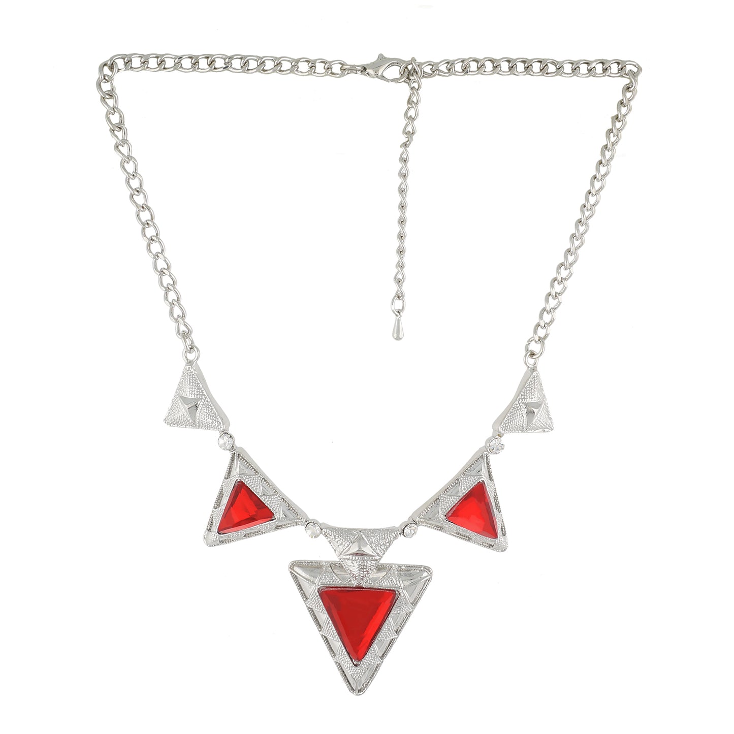 Red Colour Triangular Necklace and Earrings for Girls and Women