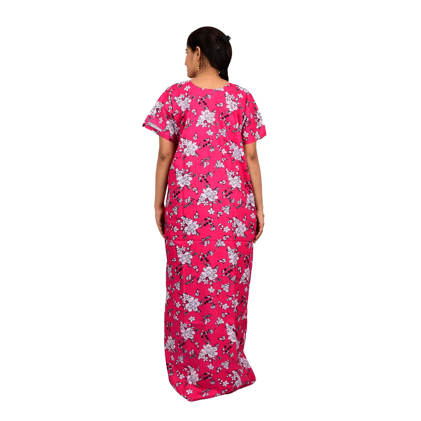 Printed Cotton Nighty For Women - Pink