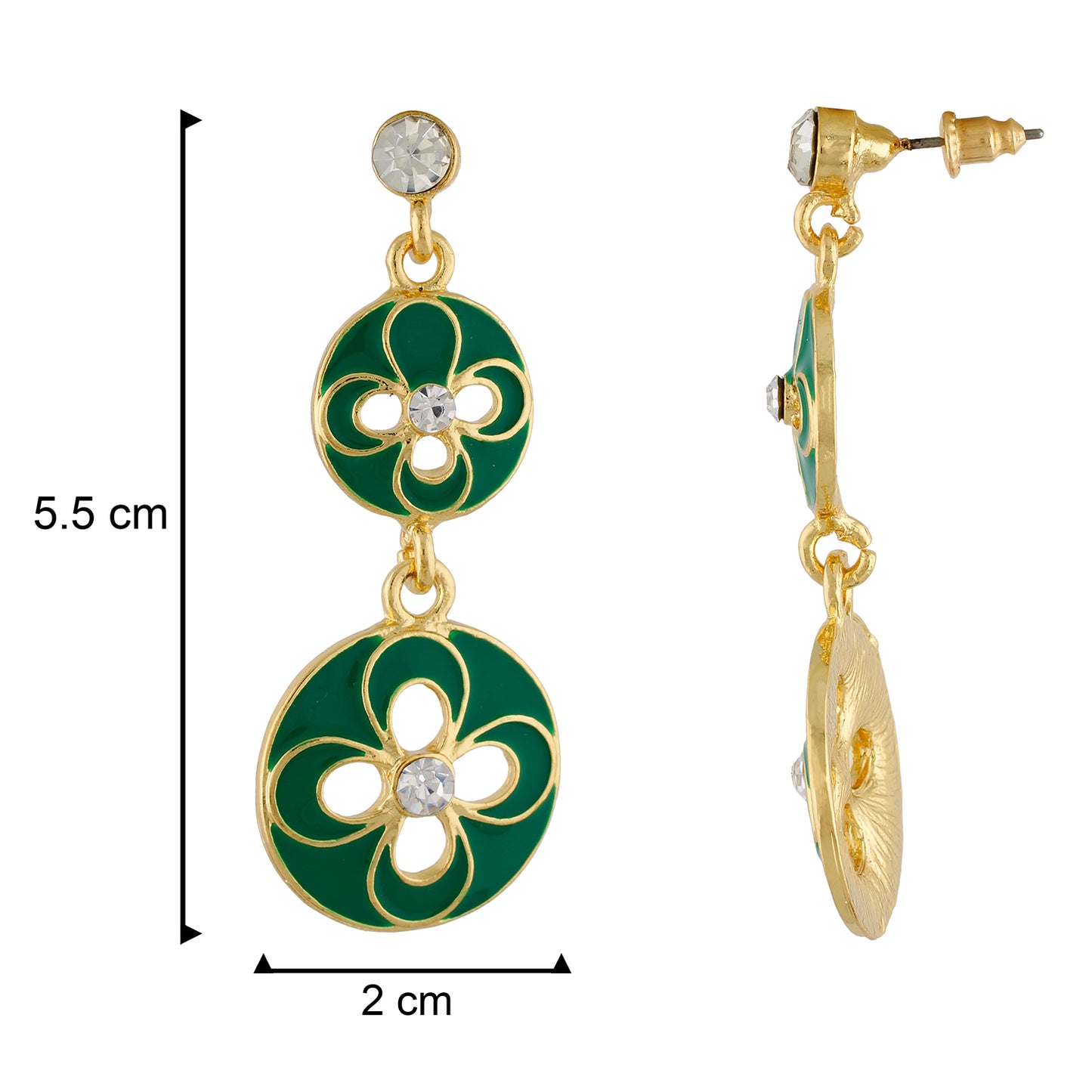 Modish Green and Gold Colour Floral and Round Shape Enamel Enhanced Earring for Girls and Women
