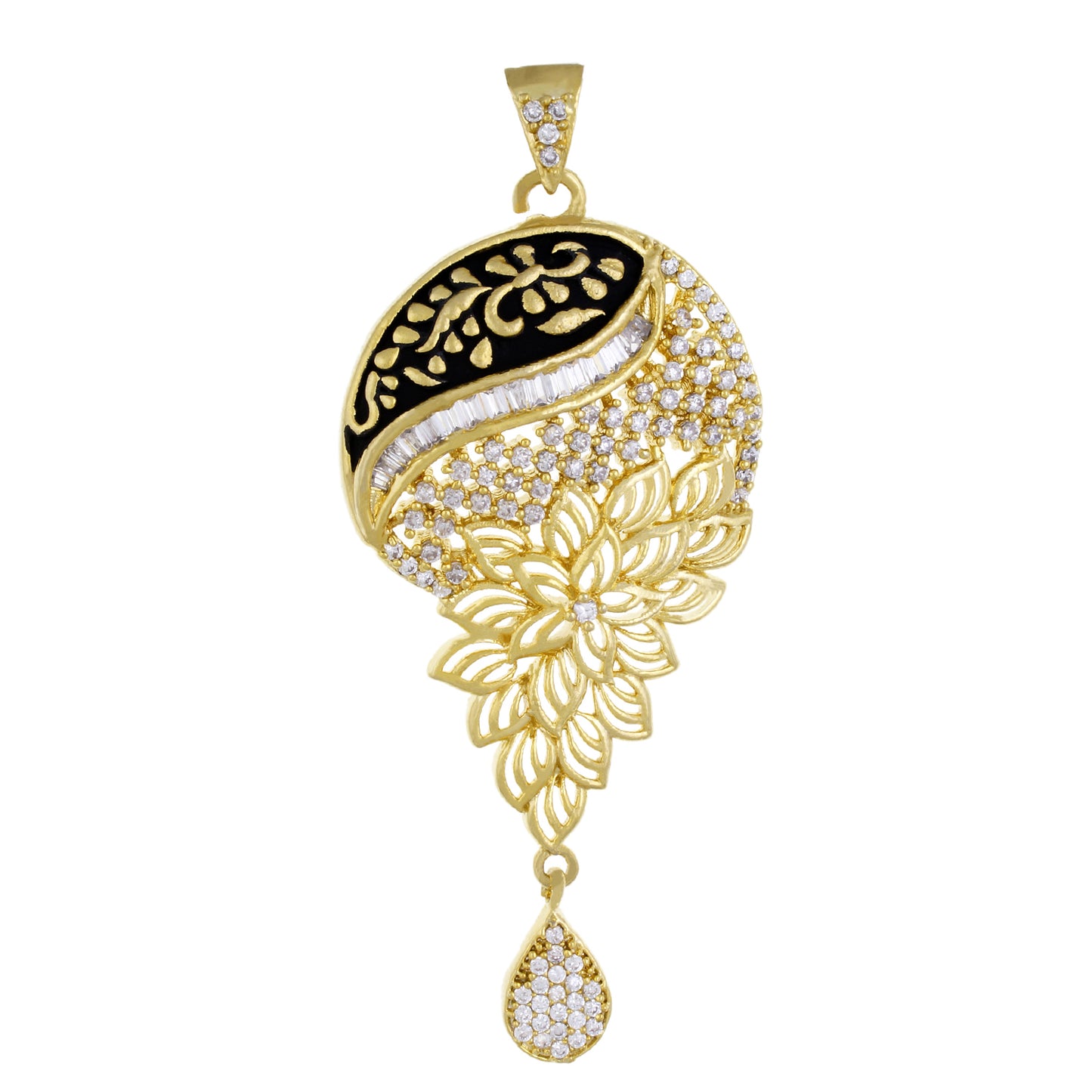 Ethnic Black Antique Gold Plated CZ Copper Pendant Set for Ladies and Girls