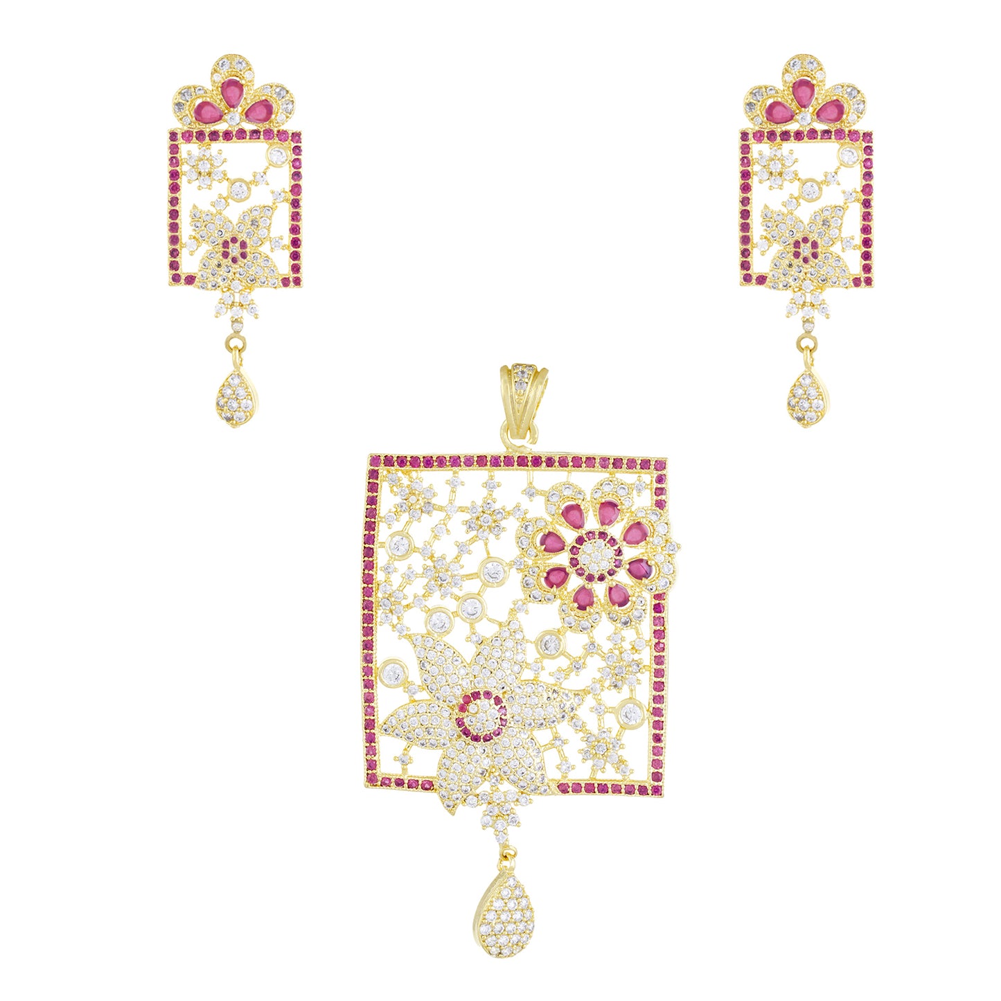 Traditional Gold Plated CZ Copper Pendant Set for Ladies and Girls